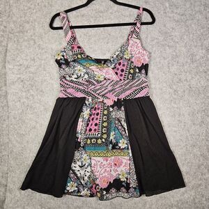 Bisou Biouse Womens Y2K Multicolor Patchwork Cami Top Fairy Indie Size Large